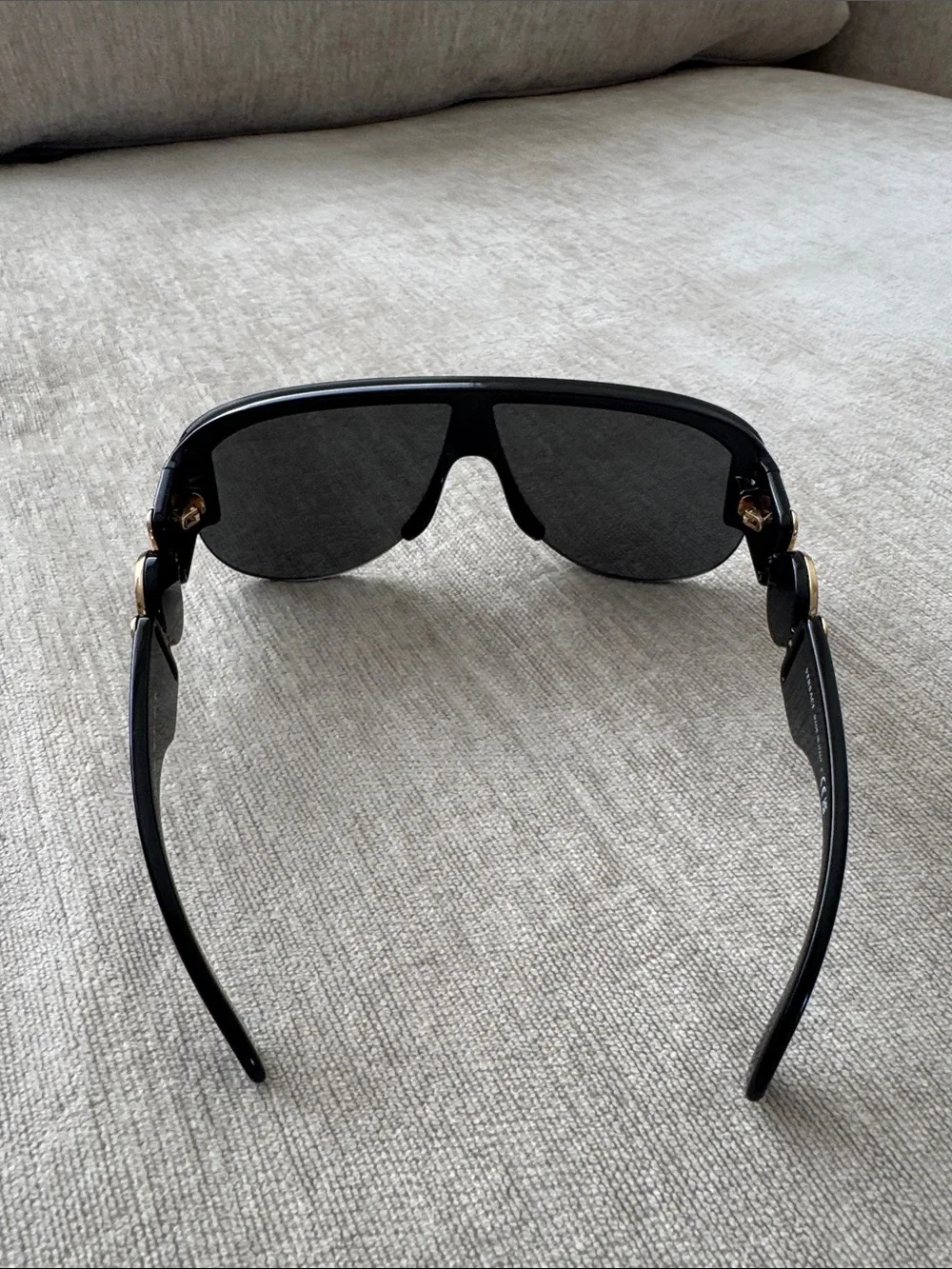 Versace Black Shield Sunglasses with Gold Medusa Side Emblems BNIB UNISEX